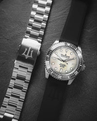 Thumbnail for Oceaneva 3000M Dive Watch White Mother of Pearl Stainless Front Pictured With Rubber Strap