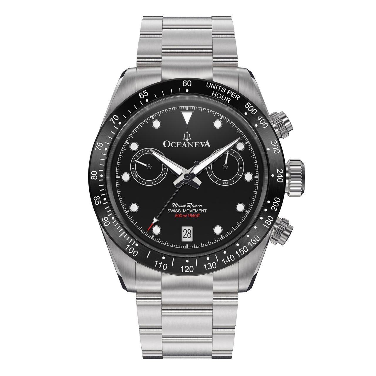 Oceaneva™ Men's WaveRacer™ 500M Pro Diver Black Dial Chronograph Watch