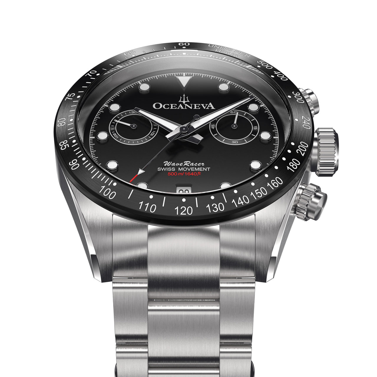 Oceaneva Black Dial Chronograph Watch Frontal View Picture