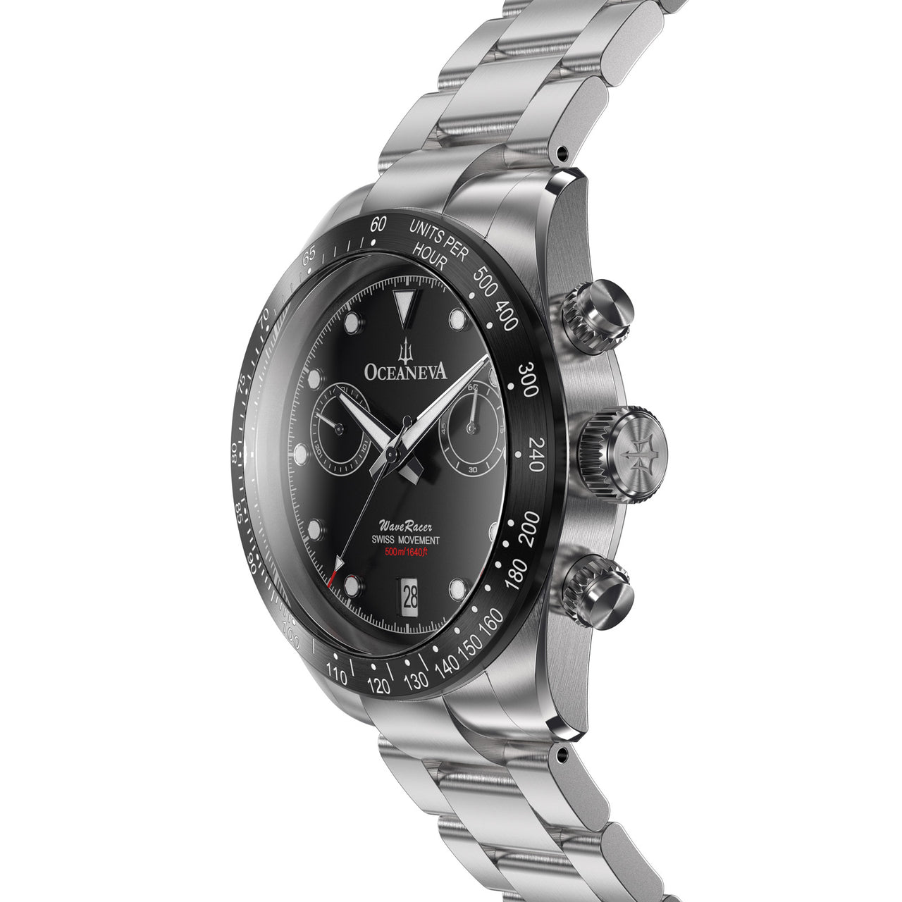 Oceaneva Black Dial Chronograph Watch Side View Crown