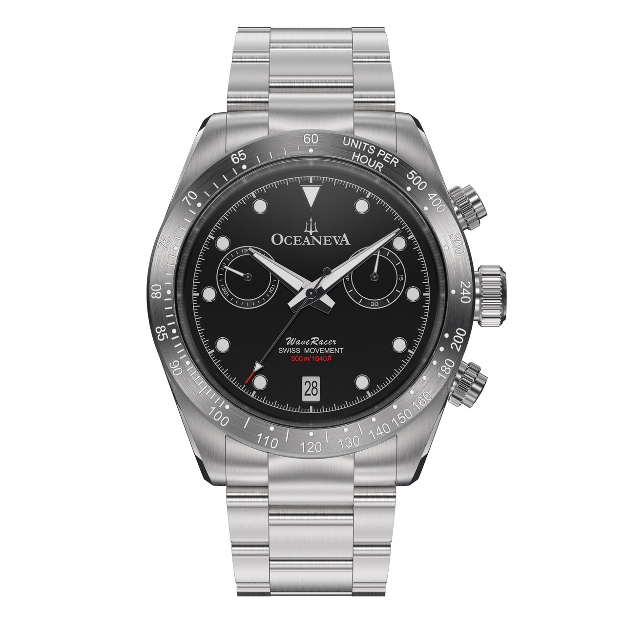 Oceaneva™ Men's WaveRacer™ 500M Pro Diver Black Dial Steel Bezel Chronograph Watch