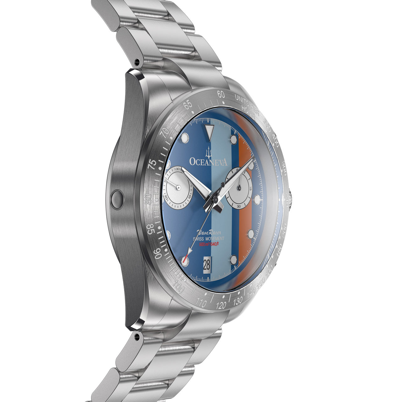 Oceaneva Blue Striped Chronograph Watch Side View