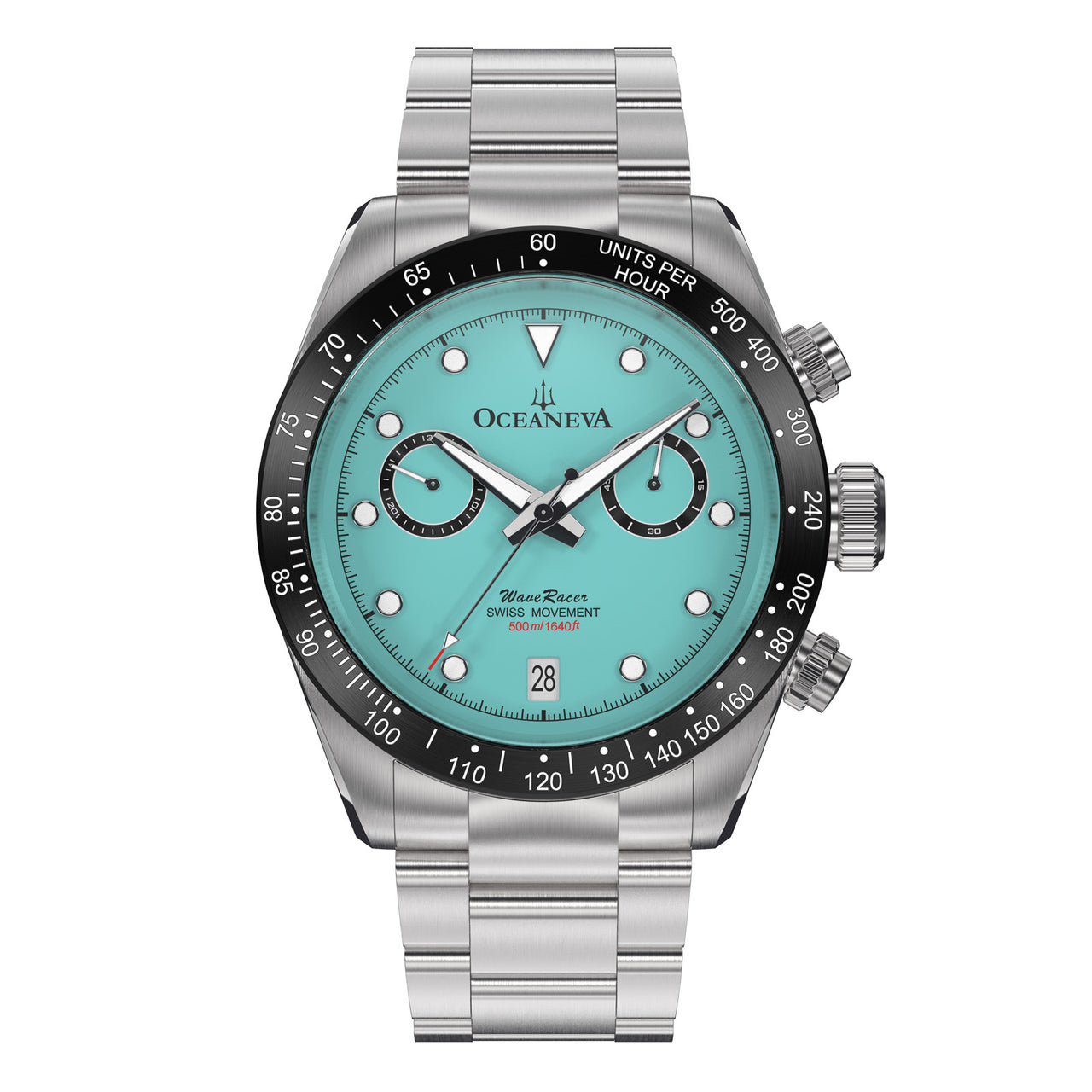 Oceaneva™ Men's WaveRacer™ 500M Pro Diver Mint Color Dial Chronograph Watch