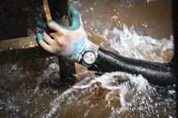 Thumbnail for Oceaneva™ Men's WaveRacer™ 500M Pro Diver White Dial Panda Chronograph Watch  Diving on wrist