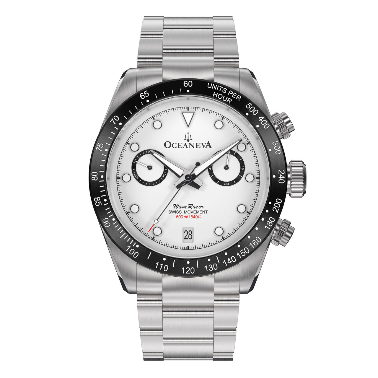 Oceaneva™ Men's WaveRacer™ 500M Pro Diver White Dial Panda Chronograph Watch