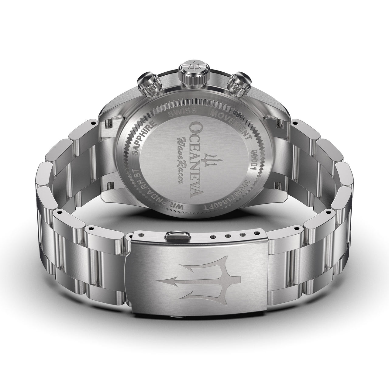 Oceaneva™ Men's WaveRacer™ 500M Pro Diver White Dial Panda Chronograph Watch Clasp and caseback