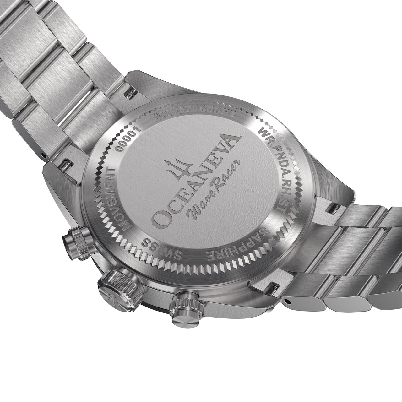 Oceaneva™ Men's WaveRacer™ 500M Pro Diver White Dial Panda Chronograph Watch Caseback