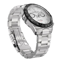 Thumbnail for Oceaneva™ Men's WaveRacer™ 500M Pro Diver White Dial Panda Chronograph Watch At Angle Show Inner Clasp