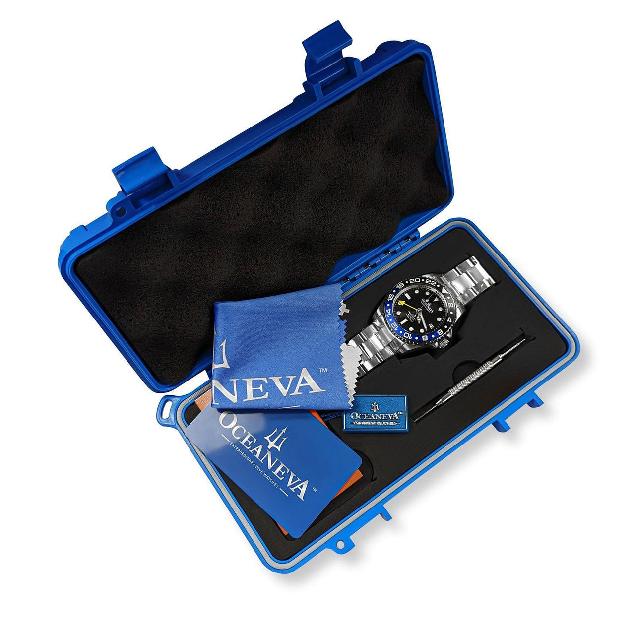 Oceaneva Men's GMT Automatic Deep Marine Explorer 1250M Pro Diver Black Dial Watch - BK.BL.NH.BK.GMT.ST automatic GMT watch, Automatic watches, Diver GMT, GMT Dive Watch, men's gmt watches