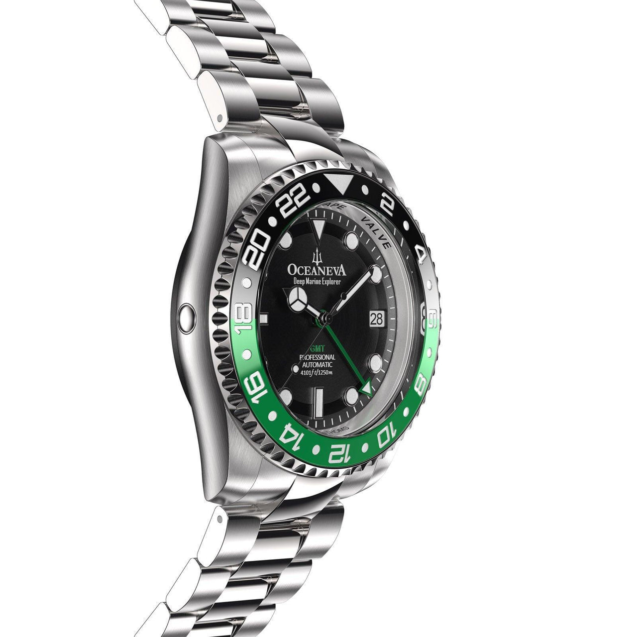 Oceaneva Men's GMT Automatic Deep Marine Explorer 1250M Pro Diver Watch - BK.GR.NH.BK.GMT.ST 1250M diver, 316L Stainless Steel watch, BGW9 Swiss Super-Luminova, dive watch, GMT, GMT Automatic Watch, GMT NH34 Movement
