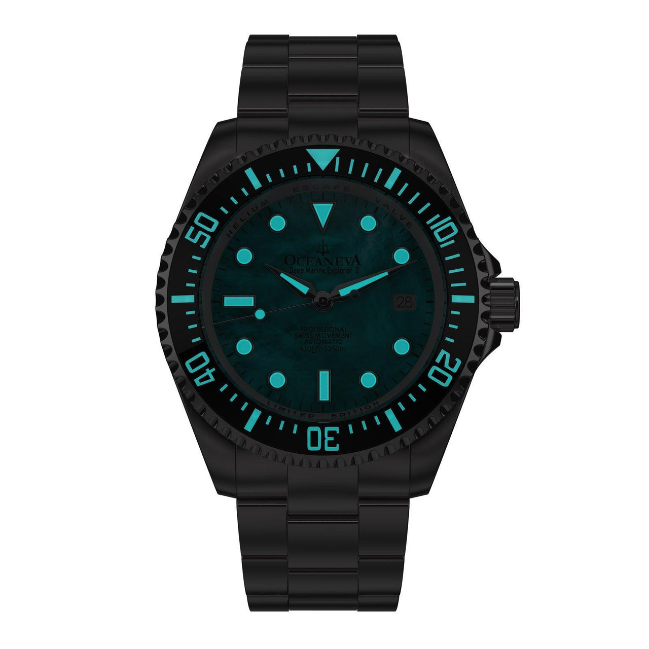Oceaneva Men's Deep Marine Explorer II 1250M Pro Diver Watch Aquamarine Mother of Pearl Dial - BKII200AQMOPST 1000M, 1250M diver, 316L Stainless Steel Watch, Automatic Watch, Ceramic Bezel, Dive Watch