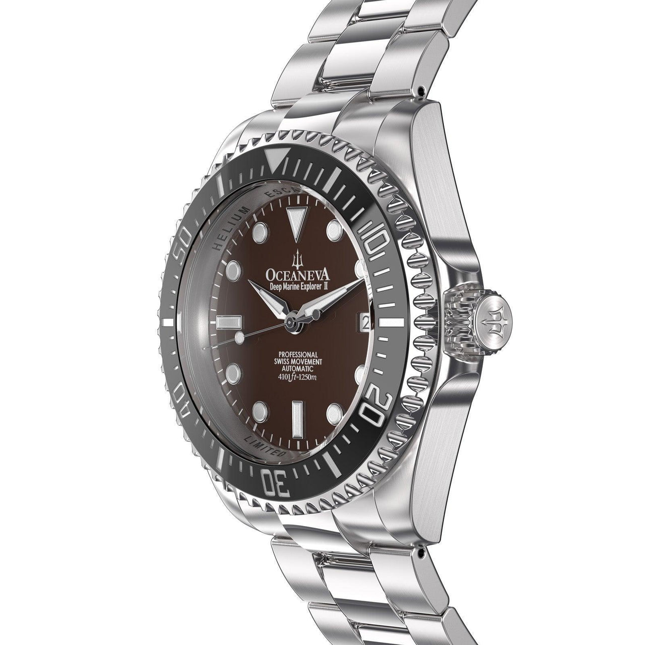 Oceaneva Men's Deep Marine Explorer II 1250M Pro Diver Watch Black and Brown - BKII200BRST 1000M, 1250M, 316L Stainless Steel Watch, Automatic Watch, BGW9 Swiss-Superluminova, Ceramic Bezel, Dive Watch, Sw200-1 Swiss Automatic Movement
