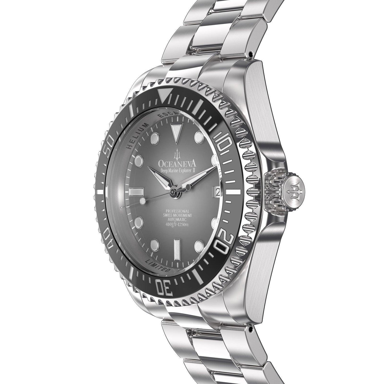 Oceaneva Men's Deep Marine Explorer II 1250M Pro Diver Watch Gray Fade Dial - BKII200GYFDST 1000M, 1250M diver, 316L Stainless Steel Watch, Automatic Watch, BGW9 Swiss-Superluminova, Ceramic Bezel, Dive Watch, Sw200-1 Swiss Automatic Movement