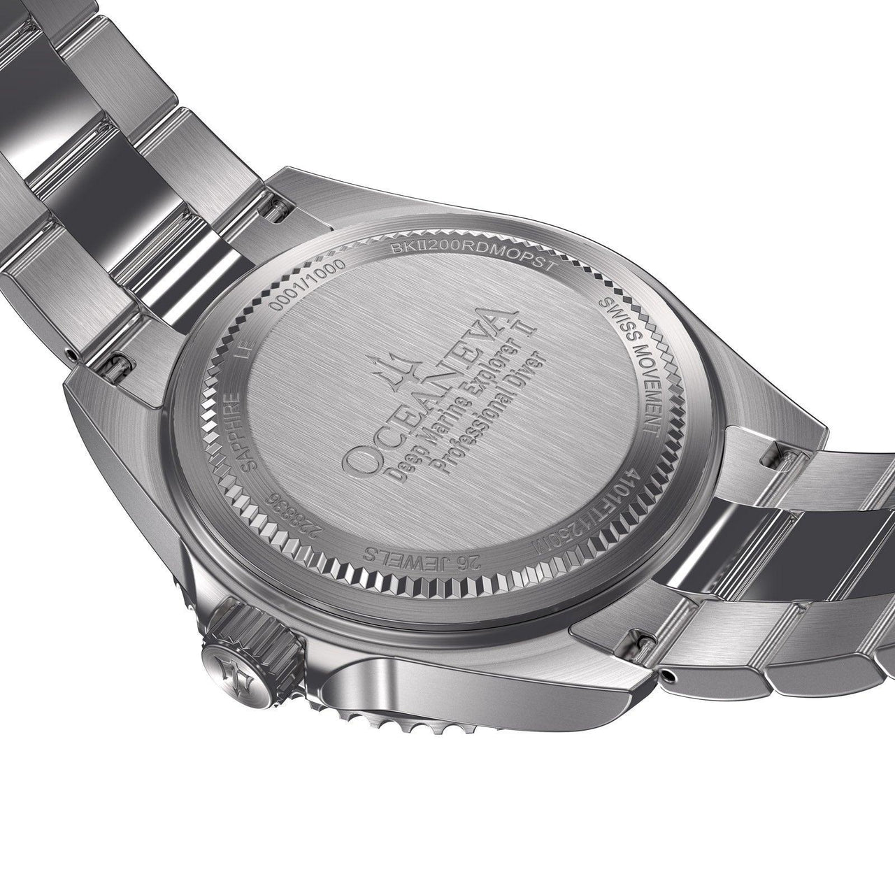 Oceaneva Men's Deep Marine Explorer II 1250M Pro Diver Watch Red Mother of Pearl Dial - BKII200RDMOPST 1000M, 1250M diver, 316L Stainless Steel Watch, Automatic Watch, BGW9 Swiss-Superluminova, Ceramic Bezel, Dive Watch, Sw200-1 Swiss Automatic Movement