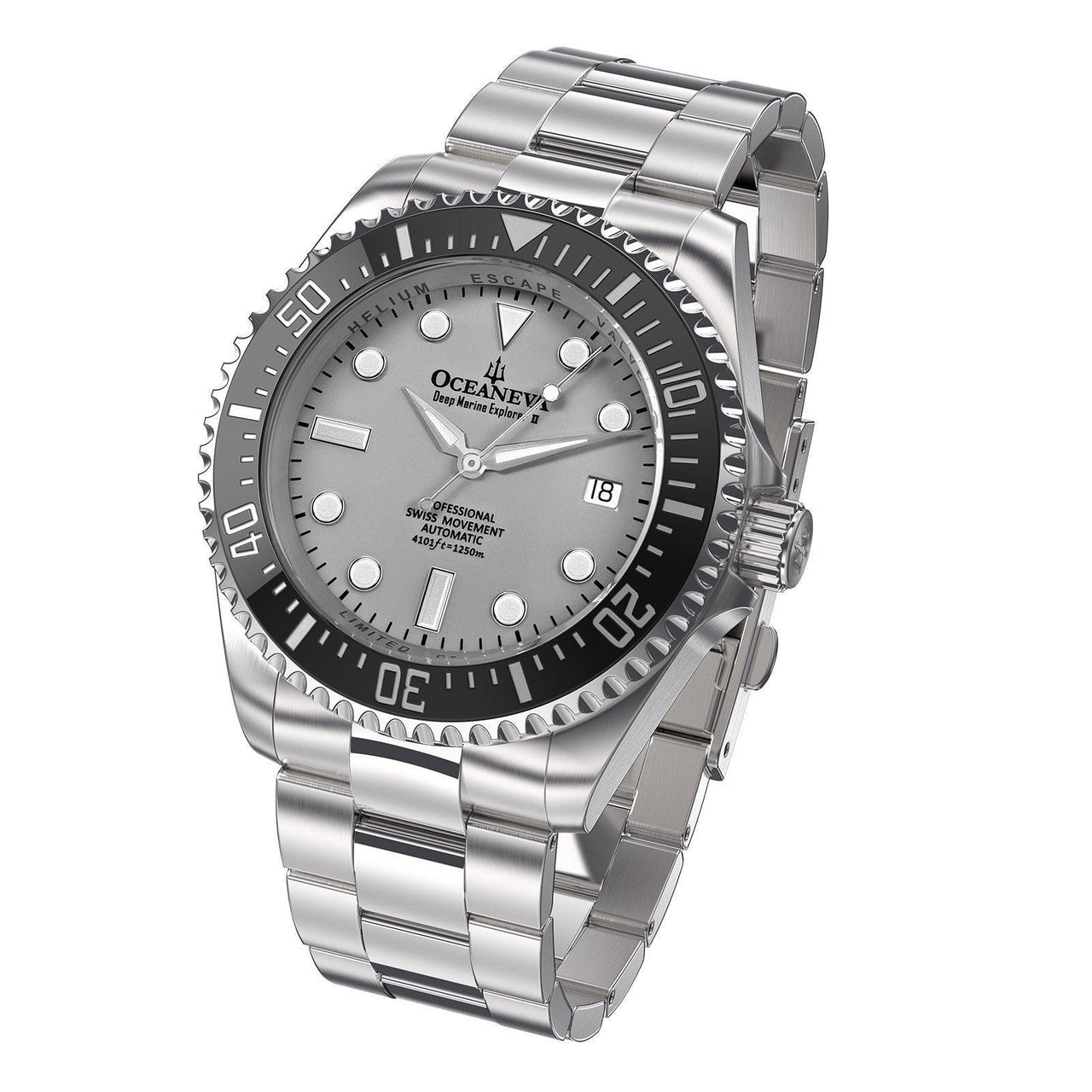 Oceaneva Men's Deep Marine Explorer II 1250M Pro Diver Watch Gray - BKII200SVST 1000M, 1250M, 316L Stainless Steel Watch, Automatic Watch, BGW9 Swiss-Superluminova, Ceramic Bezel, Dive Watch, Sw200-1 Swiss Automatic Movement