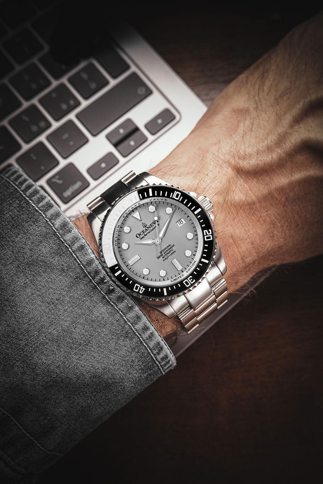 Oceaneva Men's Deep Marine Explorer II 1250M Pro Diver Watch Gray - BKII200SVST 1000M, 1250M, 316L Stainless Steel Watch, Automatic Watch, BGW9 Swiss-Superluminova, Ceramic Bezel, Dive Watch, Sw200-1 Swiss Automatic Movement