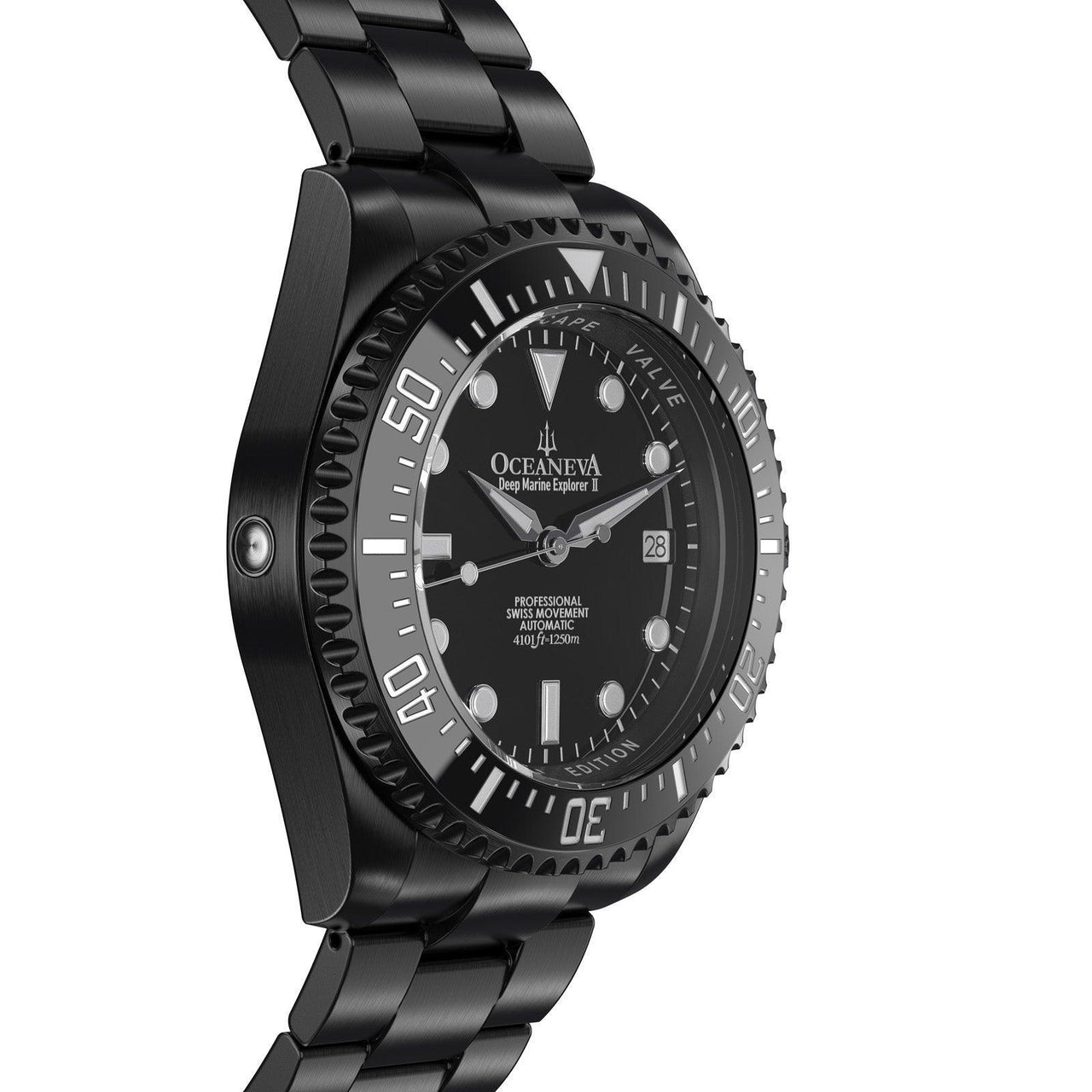 Oceaneva Men's Deep Marine Explorer II 1250M Pro Diver Watch Black Dial Black IP - BKIIB-BKIP 1000M, 1250M, 316L Stainless Steel Watch, Automatic Watch, BGW9 Swiss-Superluminova, Ceramic Bezel, Dive Watch, Sw200-1 Swiss Automatic Movement