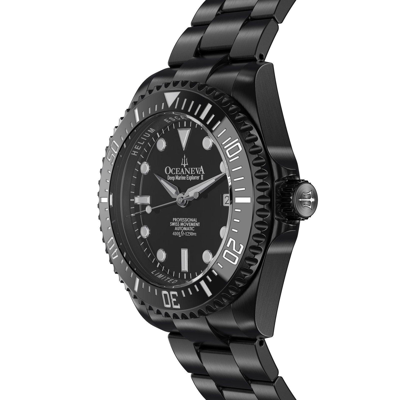 Oceaneva Men's Deep Marine Explorer II 1250M Pro Diver Watch Black Dial Black IP - BKIIB-BKIP 1000M, 1250M, 316L Stainless Steel Watch, Automatic Watch, BGW9 Swiss-Superluminova, Ceramic Bezel, Dive Watch, Sw200-1 Swiss Automatic Movement