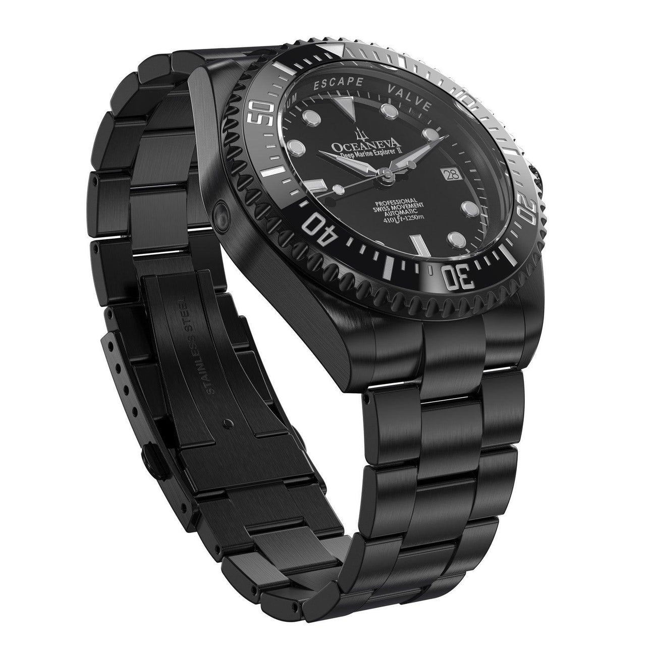 Oceaneva Men's Deep Marine Explorer II 1250M Pro Diver Watch Black Dial Black IP - BKIIB-BKIP 1000M, 1250M, 316L Stainless Steel Watch, Automatic Watch, BGW9 Swiss-Superluminova, Ceramic Bezel, Dive Watch, Sw200-1 Swiss Automatic Movement