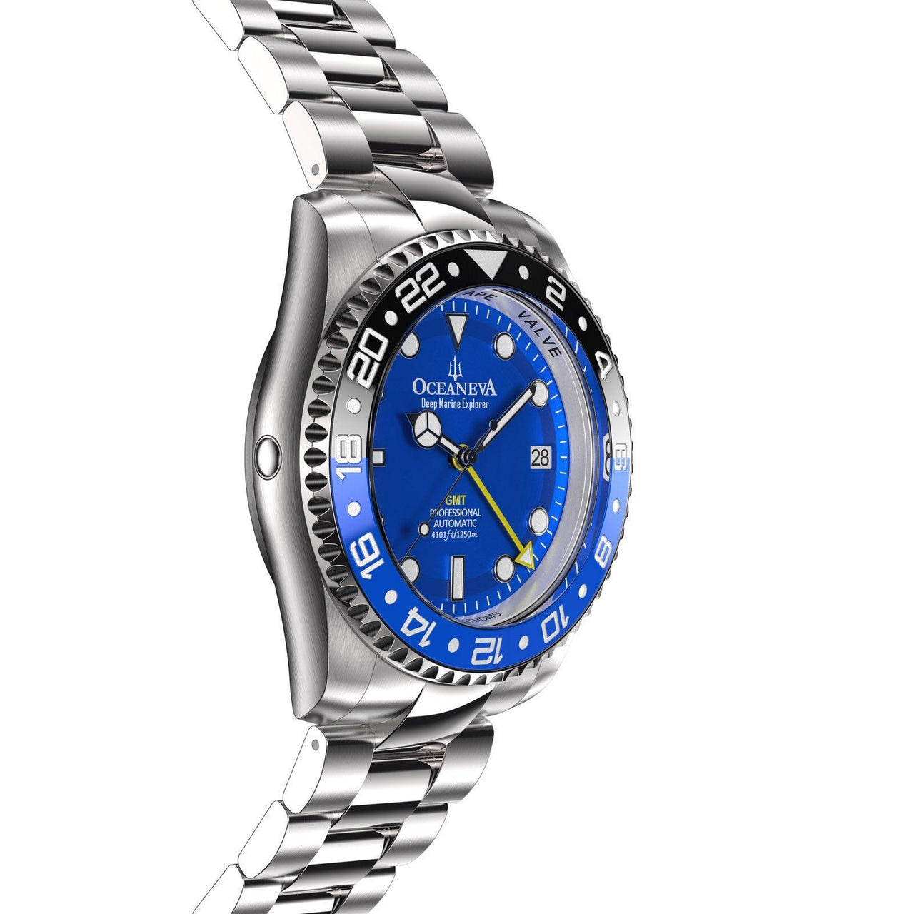 Oceaneva Men's GMT Automatic Deep Marine Explorer 1250M Pro Diver Blue Dial Watch - BL.BL.NH.BK.GMT.ST automatic GMT watch, Automatic watches, Diver GMT, GMT Dive Watch, men's gmt watches