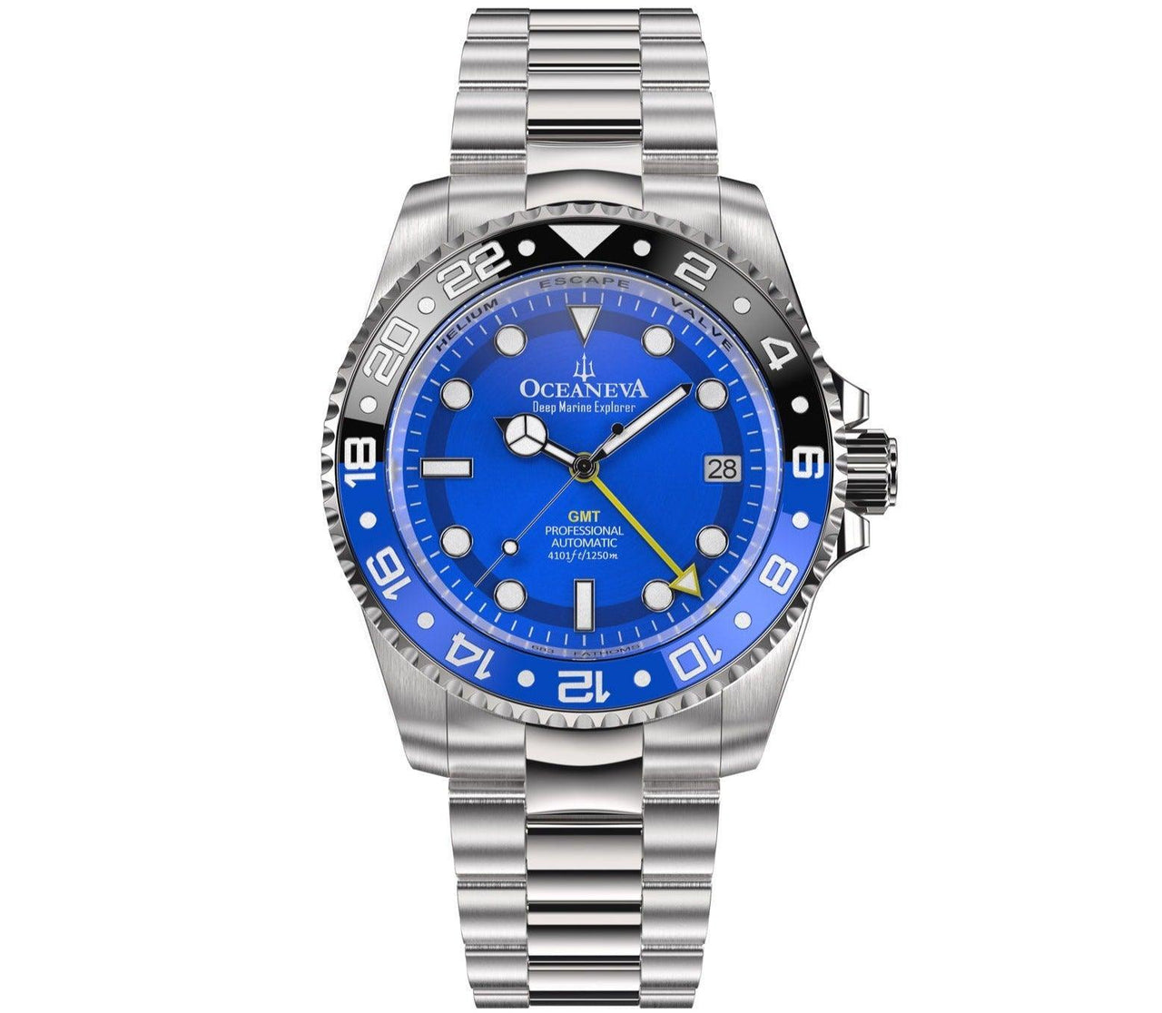 Oceaneva Men's GMT Automatic Deep Marine Explorer 1250M Pro Diver Blue Dial Watch - BL.BL.NH.BK.GMT.ST automatic GMT watch, Automatic watches, Diver GMT, GMT Dive Watch, men's gmt watches