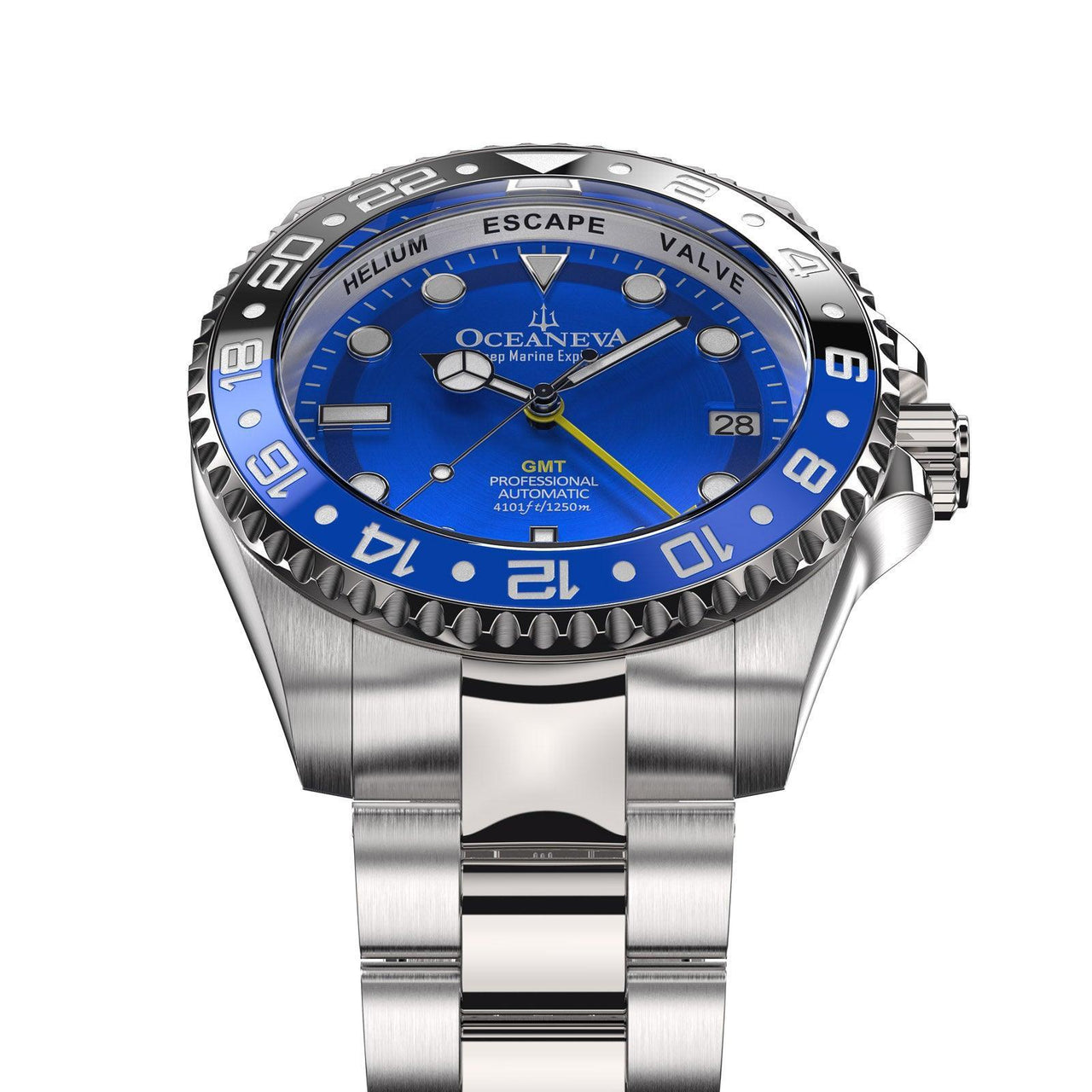 Oceaneva Men's GMT Automatic Deep Marine Explorer 1250M Pro Diver Blue Dial Watch - BL.BL.NH.BK.GMT.ST automatic GMT watch, Automatic watches, Diver GMT, GMT Dive Watch, men's gmt watches