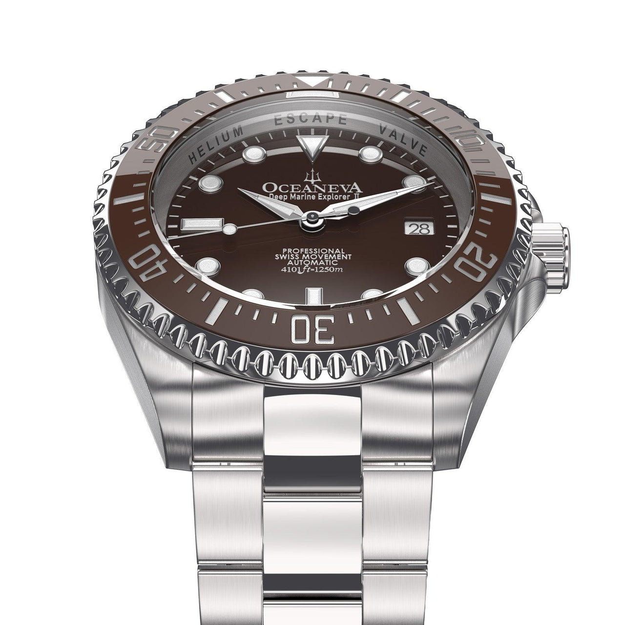 Oceaneva Men's Deep Marine Explorer II1250M Pro Diver Watch Brown - BRII200BRST 1000M, 1250M, 316L Stainless Steel Watch, Automatic Watch, BGW9 Swiss-Superluminova, Ceramic Bezel, Dive Watch, Sw200-1 Swiss Automatic Movement