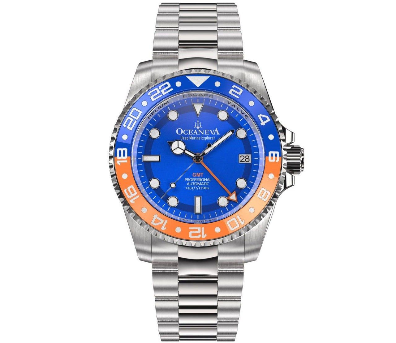 Oceaneva Men's Automatic GMT Watch 1250m Blue Dial Watch - BL.BL.NH.OY.GMT.ST automatic GMT watch, Automatic watches, Diver GMT, GMT Dive Watch, men's gmt watches