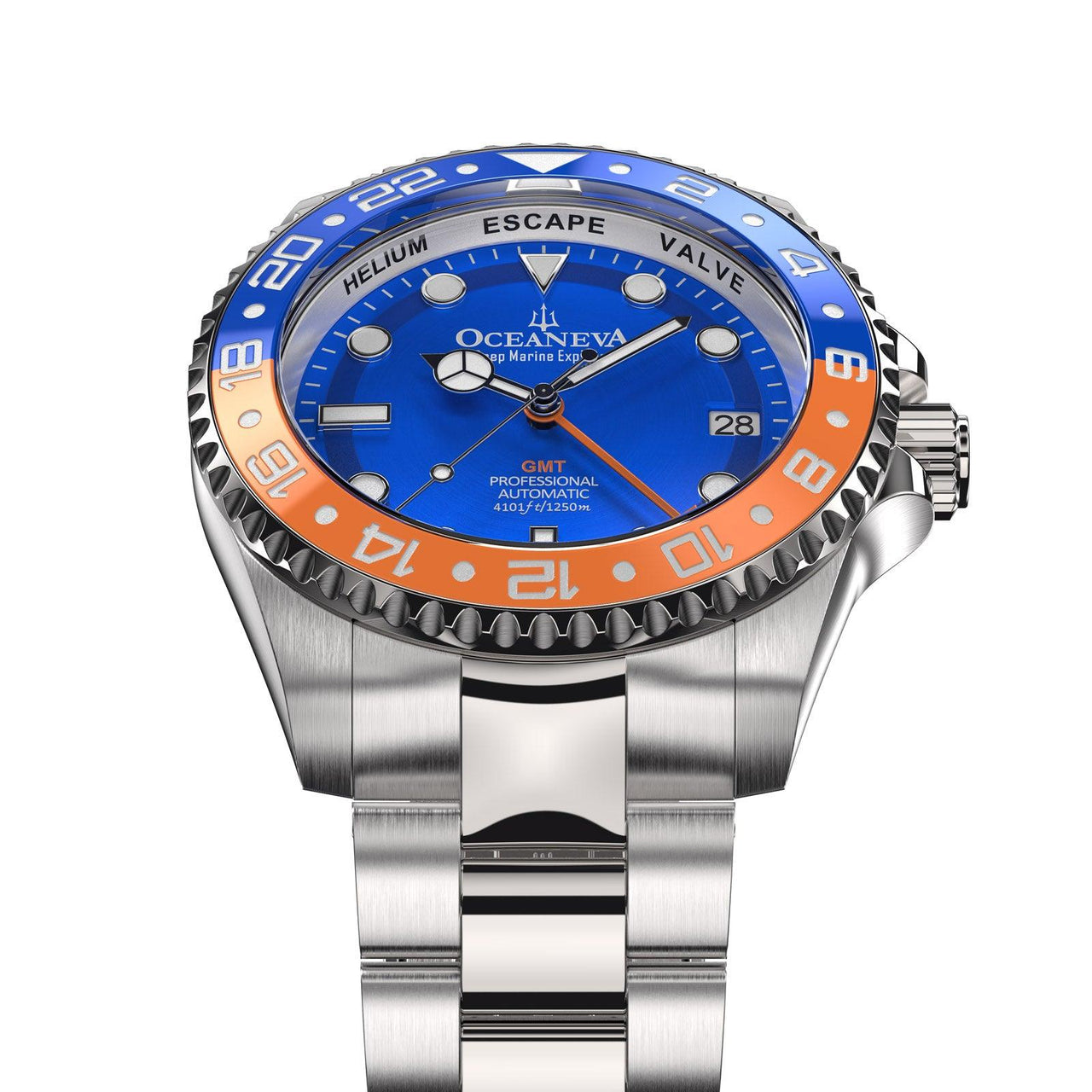 Oceaneva Men's Automatic GMT Watch 1250m Blue Dial Watch - BL.BL.NH.OY.GMT.ST automatic GMT watch, Automatic watches, Diver GMT, GMT Dive Watch, men's gmt watches