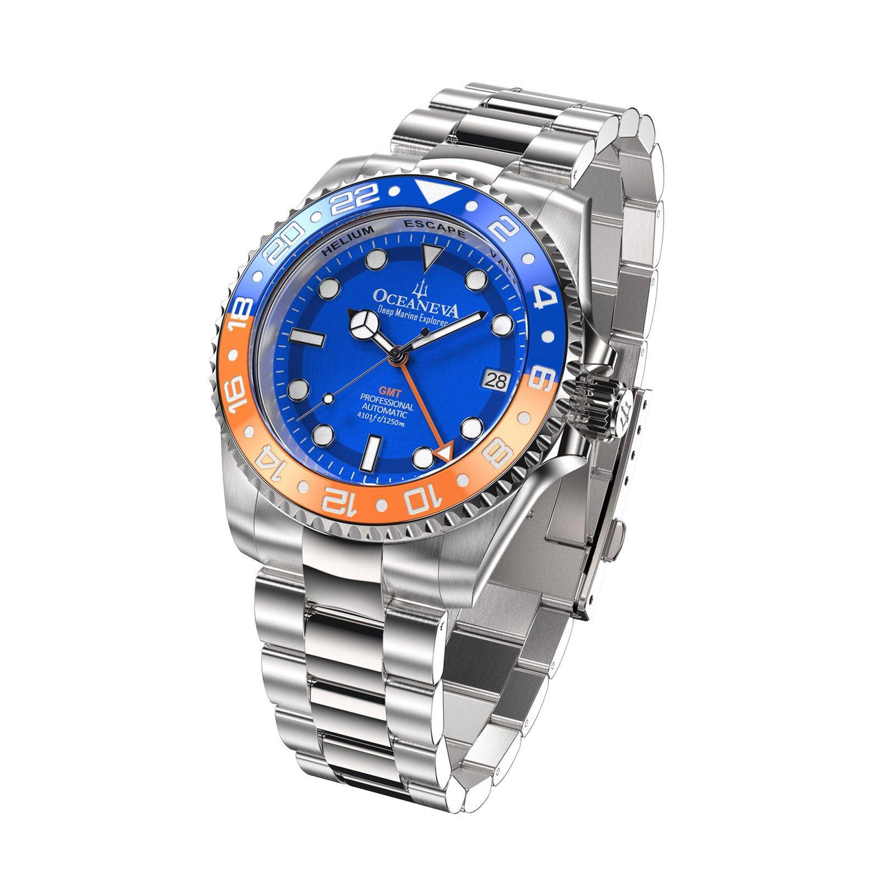 Oceaneva Men's Automatic GMT Watch 1250m Blue Dial Watch - BL.BL.NH.OY.GMT.ST automatic GMT watch, Automatic watches, Diver GMT, GMT Dive Watch, men's gmt watches