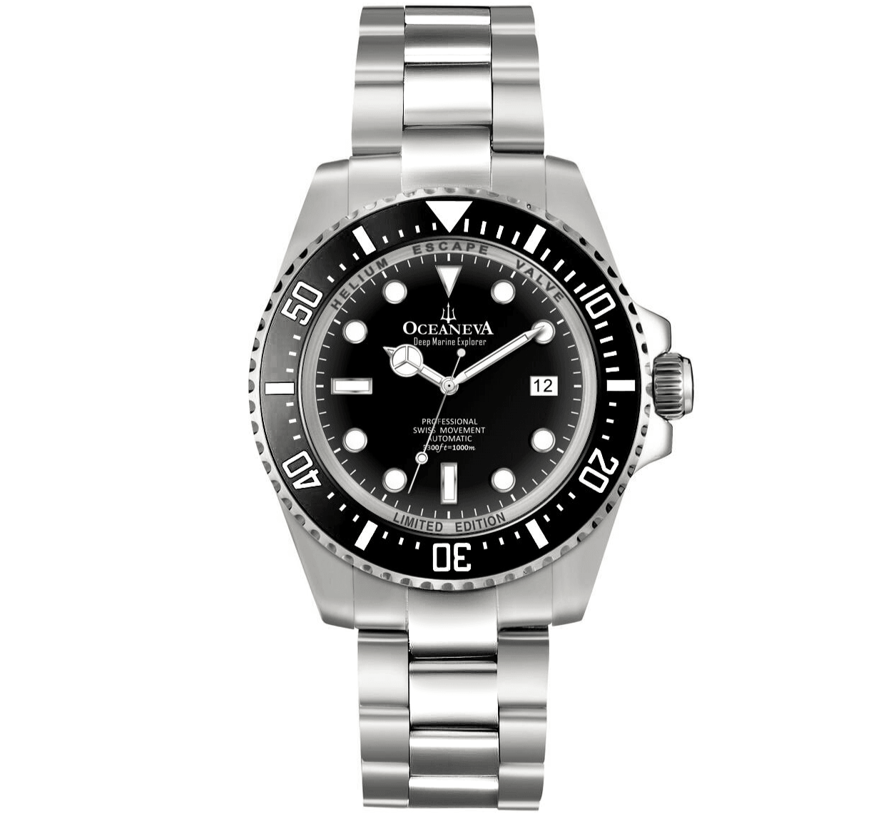 Oceaneva Men's Deep Marine Explorer 1000M Pro Diver Watch Black Ceramic Bezel - BK200BKST 1000M, 1000m Dive watch, 316L Stainless Steel, BGW9 Swiss Super-Luminova, Ceramic Beze, Dive Watch, Sw200-1 Swiss Automatic Movement