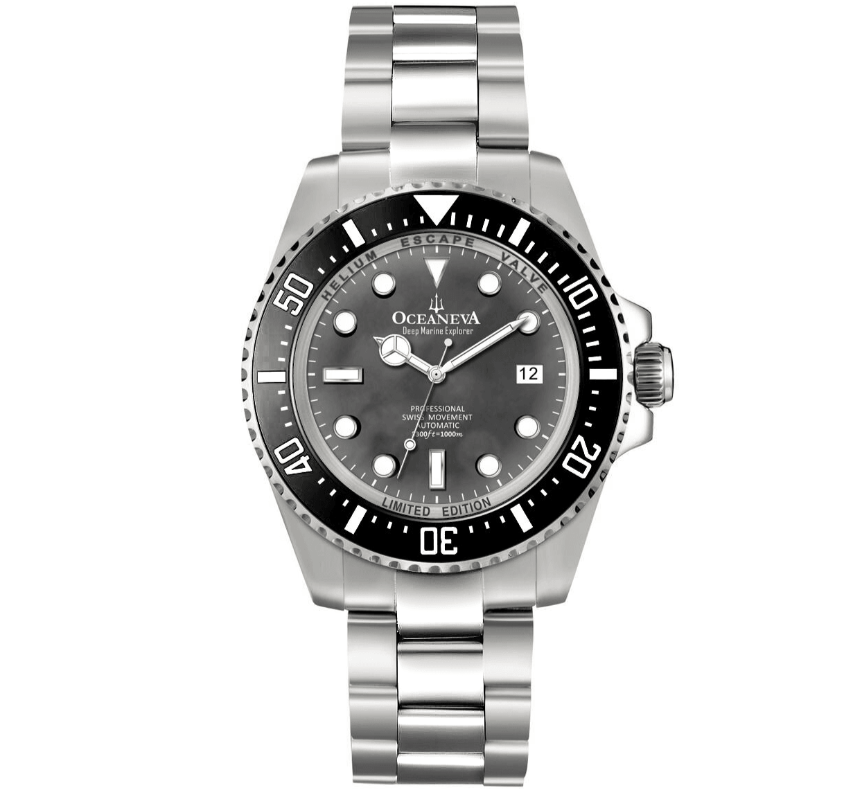 Oceaneva Men's Deep Marine Explorer 1000M Pro Diver Watch Black Mother Of Pearl - BK200BKMOPST 1000M, 1000m Dive watch, 316L Stainless Steel, BGW9 Swiss Super-Luminova, Ceramic Beze, Dive Watch, Sw200-1 Swiss Automatic Movement