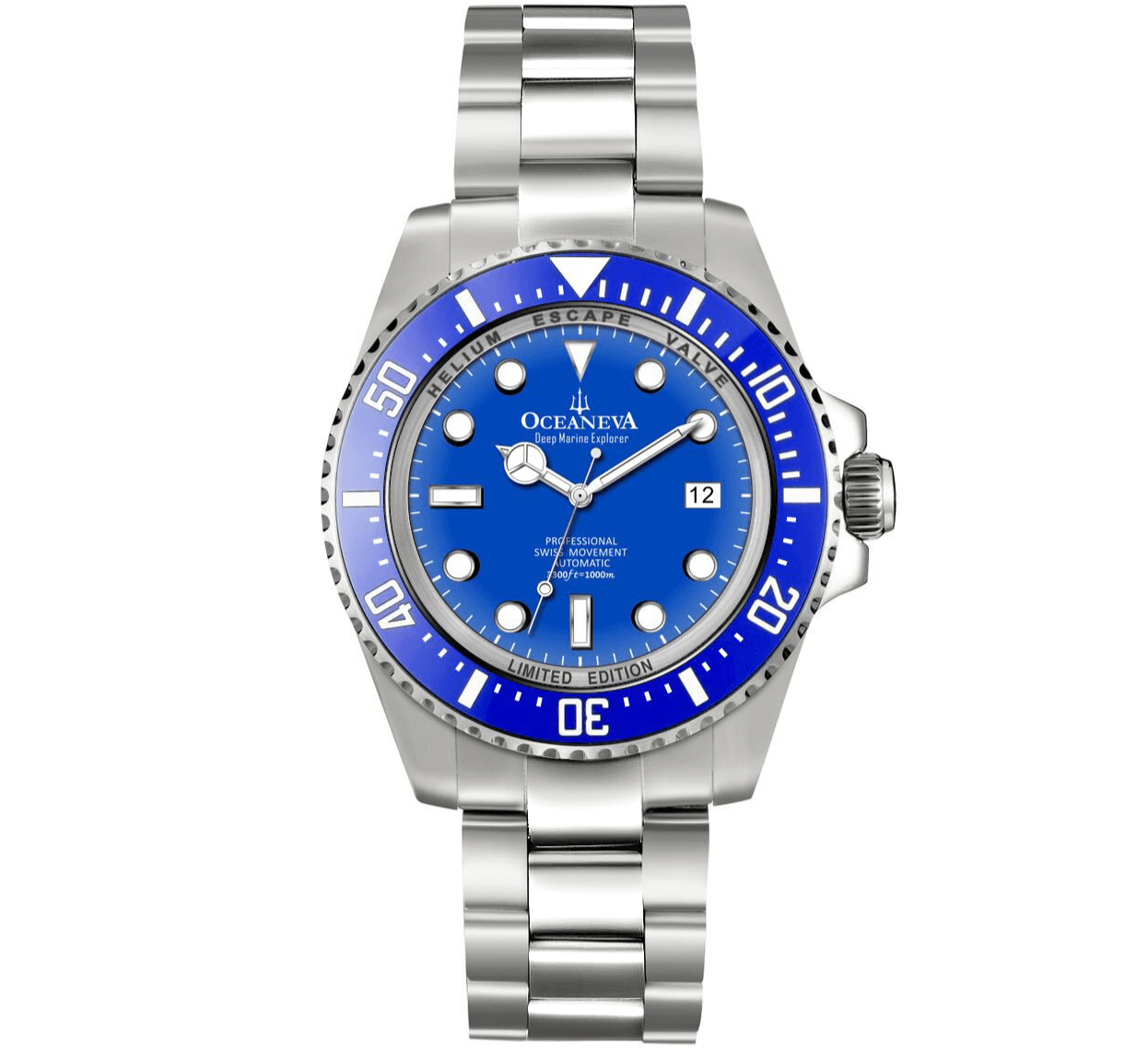 Oceaneva Men's Deep Marine Explorer 1000M Pro Diver Watch Blue - BL200BLST 1000M, 1000m Dive watch, 316L Stainless Steel, BGW9 Swiss Super-Luminova, Ceramic Beze, Dive Watch, Sw200-1 Swiss Automatic Movement