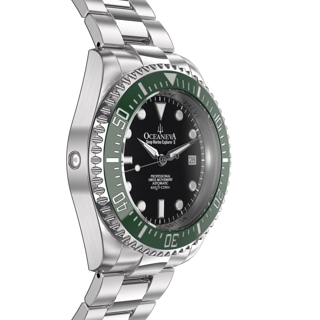 Oceaneva Men's Deep Marine Explorer II 1250M Pro Diver Watch Black and Green - GRII200BKST 1000M, 1250M diver, 316L Stainless Steel Watch, Automatic Watch, BGW9 Swiss-Superluminova, Ceramic Bezel, Dive Watch, Sw200-1 Swiss Automatic Movement