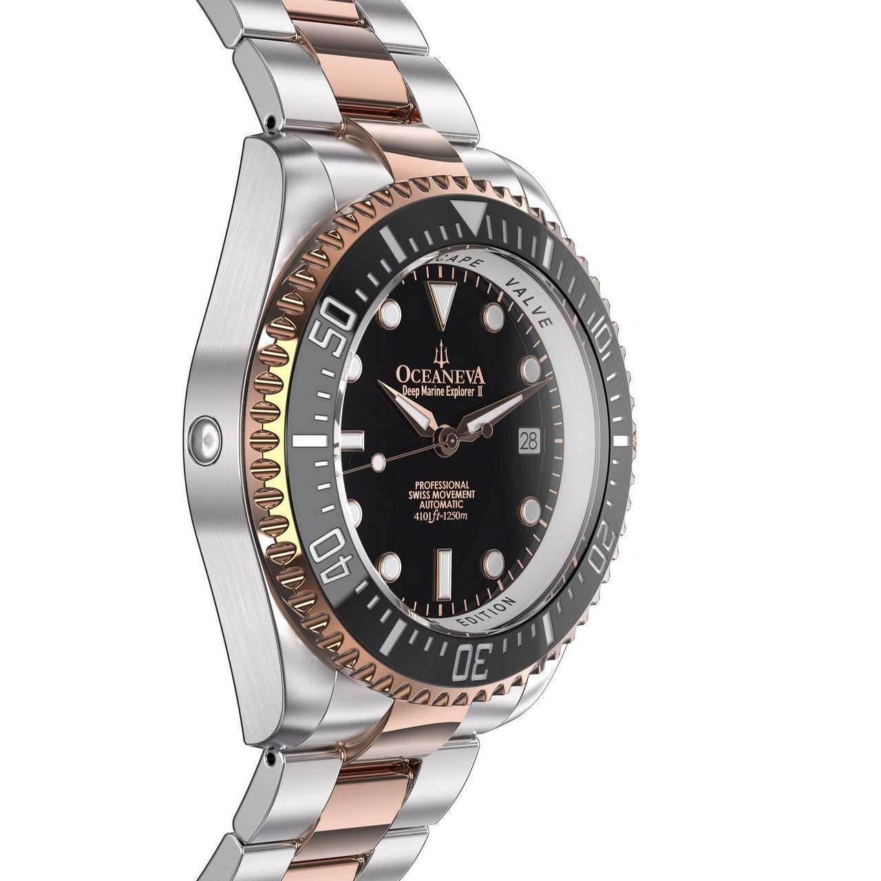 Oceaneva Men's Deep Marine Explorer II 1250M Pro Diver Watch Black Rose Gold - BKII200BKSTRGD 1000M, 1250M, 316L Stainless Steel Watch, Automatic Watch, BGW9 Swiss-Superluminova, Ceramic Bezel, Dive Watch, Sw200-1 Swiss Automatic Movement