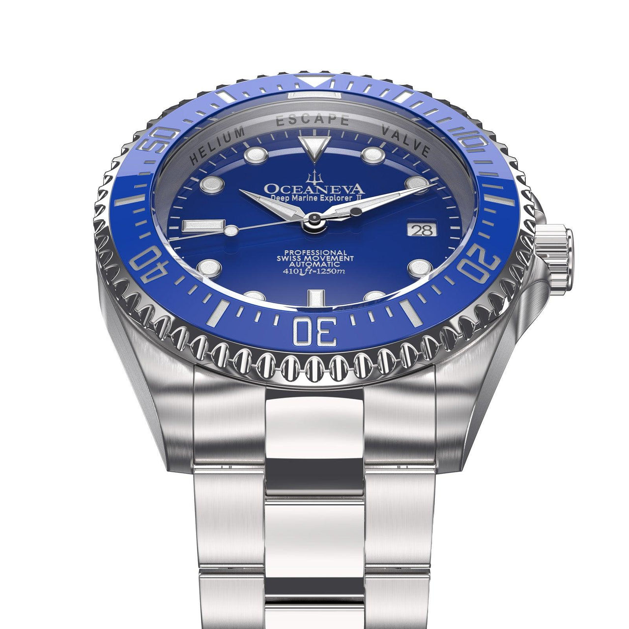 Oceaneva Men's Deep Marine Explorer II 1250M Pro Diver Watch Blue - BLII200BLST 1000M, 1250M, 316L Stainless Steel Watch, Automatic Watch, BGW9 Swiss-Superluminova, Ceramic Bezel, Dive Watch, Sw200-1 Swiss Automatic Movement