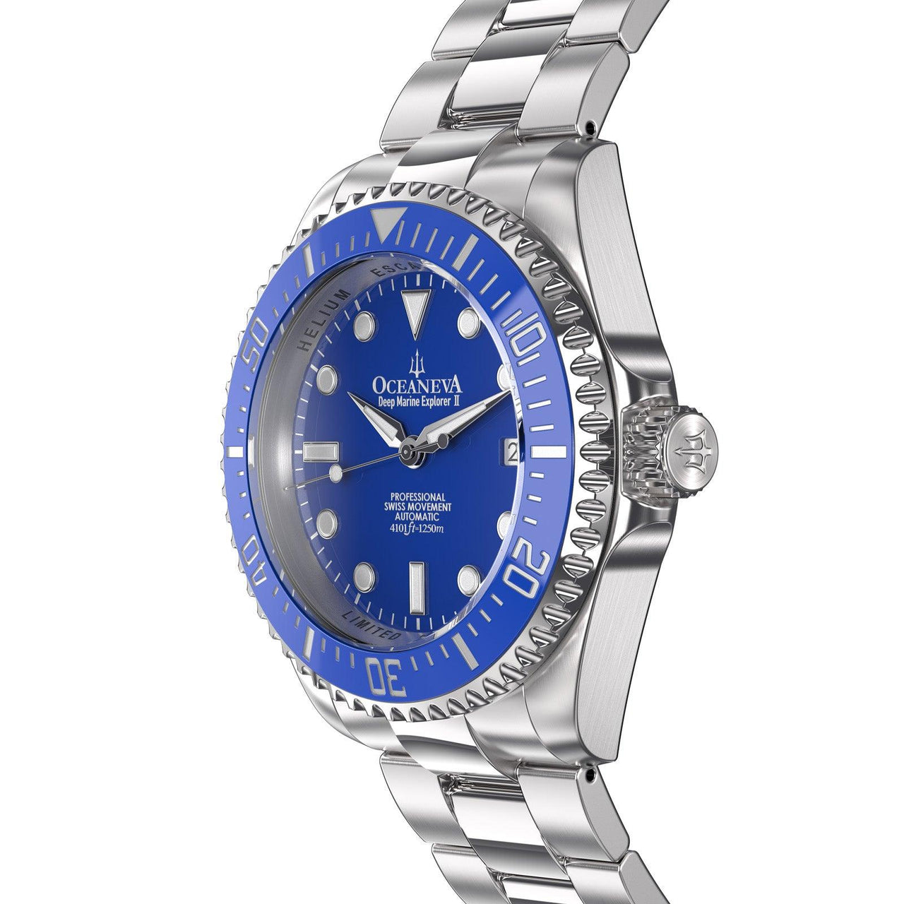 Oceaneva Men's Deep Marine Explorer II 1250M Pro Diver Watch Blue - BLII200BLST 1000M, 1250M, 316L Stainless Steel Watch, Automatic Watch, BGW9 Swiss-Superluminova, Ceramic Bezel, Dive Watch, Sw200-1 Swiss Automatic Movement