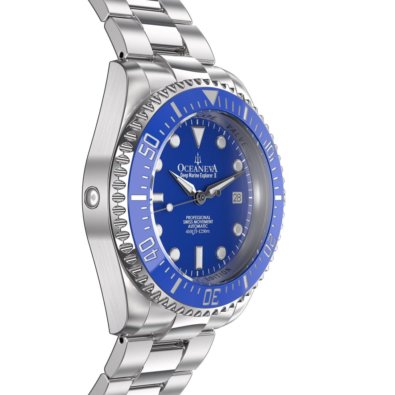 Oceaneva Men's Deep Marine Explorer II 1250M Pro Diver Watch Blue - BLII200BLST 1000M, 1250M, 316L Stainless Steel Watch, Automatic Watch, BGW9 Swiss-Superluminova, Ceramic Bezel, Dive Watch, Sw200-1 Swiss Automatic Movement