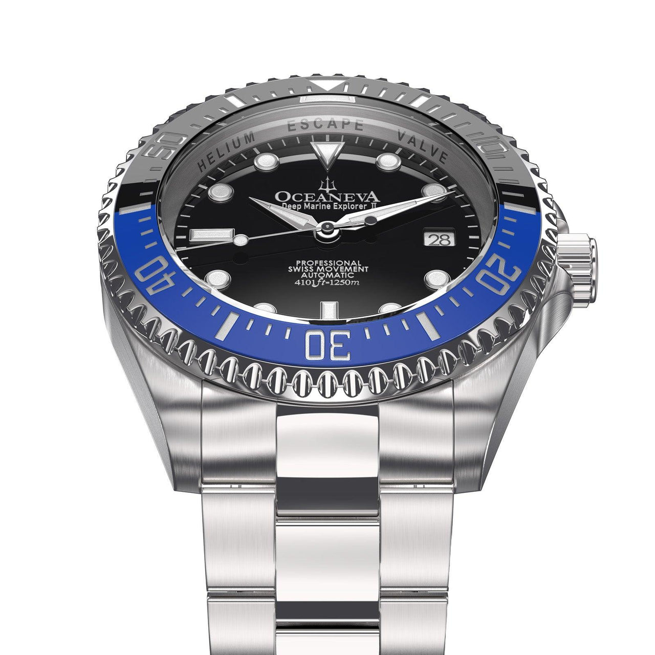 Oceaneva Men's Deep Marine Explorer II 1250M Pro Diver Watch Blue and Black - BLIIBK200BKST 1000M, 1250M diver, 316L Stainless Steel Watch, Automatic Watch, BGW9 Swiss-Superluminova, Ceramic Bezel, Dive Watch, Sw200-1 Swiss Automatic Movement