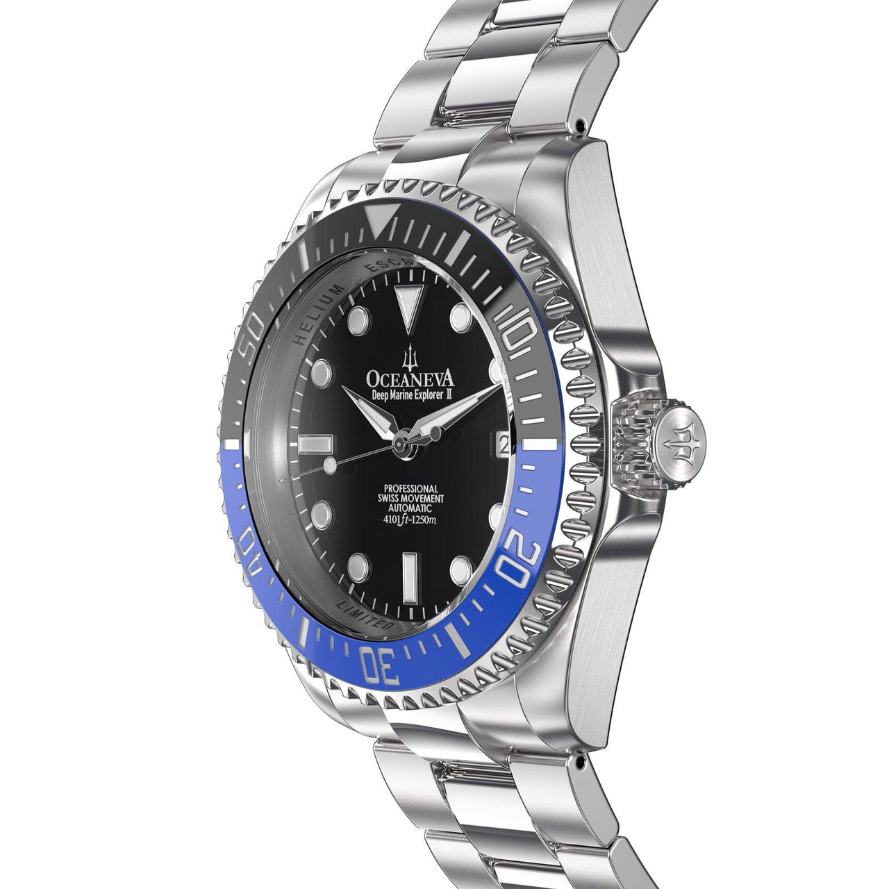 Oceaneva Men's Deep Marine Explorer II 1250M Pro Diver Watch Blue and Black - BLIIBK200BKST 1000M, 1250M diver, 316L Stainless Steel Watch, Automatic Watch, BGW9 Swiss-Superluminova, Ceramic Bezel, Dive Watch, Sw200-1 Swiss Automatic Movement