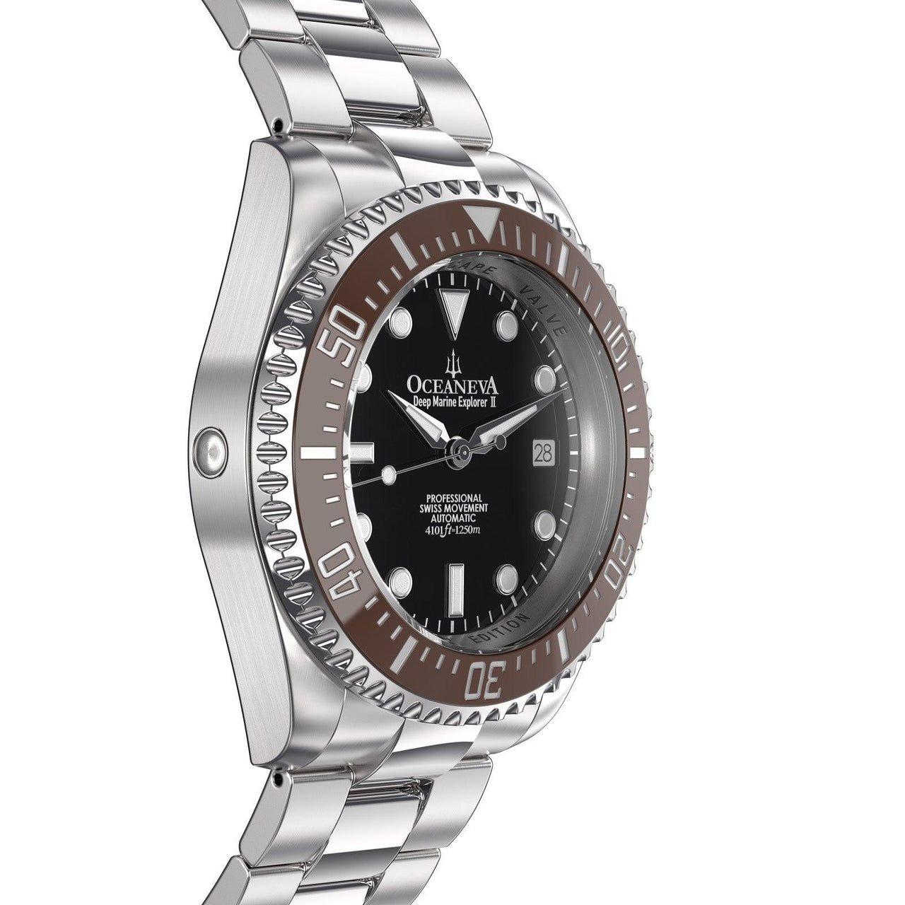 Oceaneva Men's Deep Marine Explorer II 1250M Pro Diver Watch Brown Black - BRII200BKST 1000M, 1250M, 316L Stainless Steel Watch, Automatic Watch, BGW9 Swiss-Superluminova, Ceramic Bezel, Dive Watch, Sw200-1 Swiss Automatic Movement