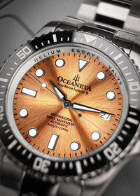 Thumbnail for Oceaneva Men's Deep Marine Explorer II 1250M Pro Diver Watch Copper Burst Dial - BKII200SLST 1000M, 1250M diver, 316L Stainless Steel Watch, Automatic Watch, BGW9 Swiss-Superluminova, Ceramic Bezel, Dive Watch, Sw200-1 Swiss Automatic Movement