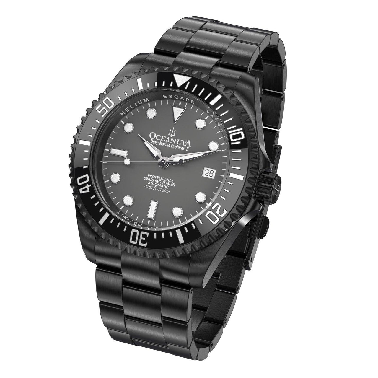 Oceaneva Men's Deep Marine Explorer II 1250M Pro Diver Watch Gray Dial Black IP - BKIIGMG-BKIP 1000M, 1250M, 316L Stainless Steel Watch, Automatic Watch, BGW9 Swiss-Superluminova, Ceramic Bezel, Dive Watch, Sw200-1 Swiss Automatic Movement