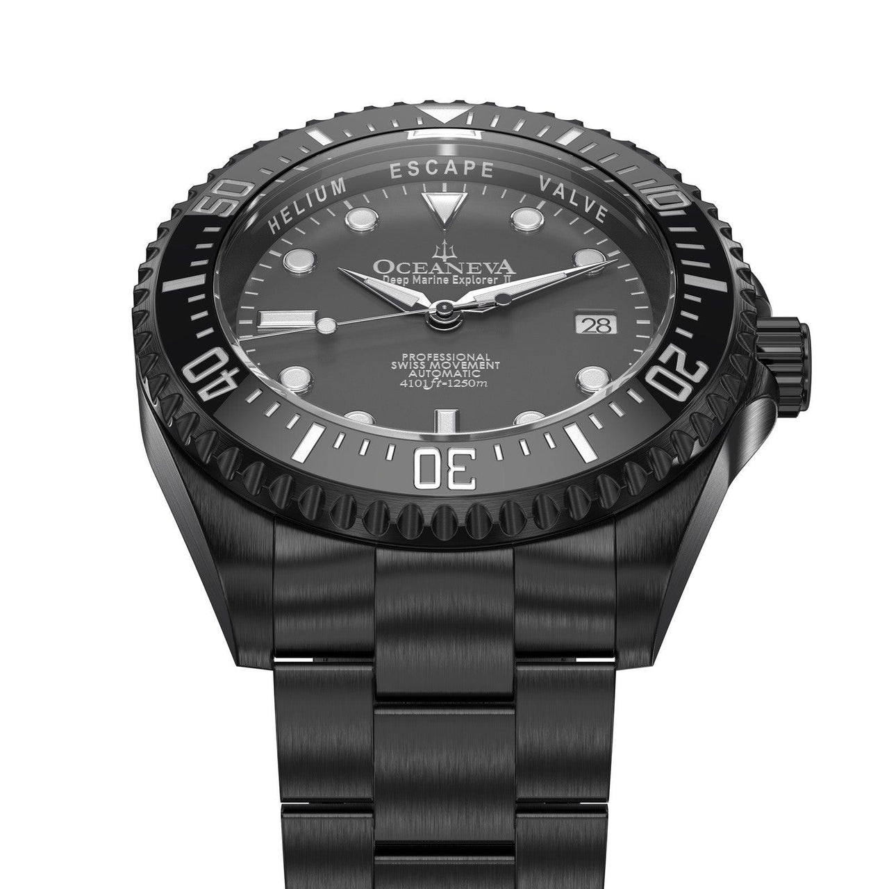 Oceaneva Men's Deep Marine Explorer II 1250M Pro Diver Watch Gray Dial Black IP - BKIIGMG-BKIP 1000M, 1250M, 316L Stainless Steel Watch, Automatic Watch, BGW9 Swiss-Superluminova, Ceramic Bezel, Dive Watch, Sw200-1 Swiss Automatic Movement