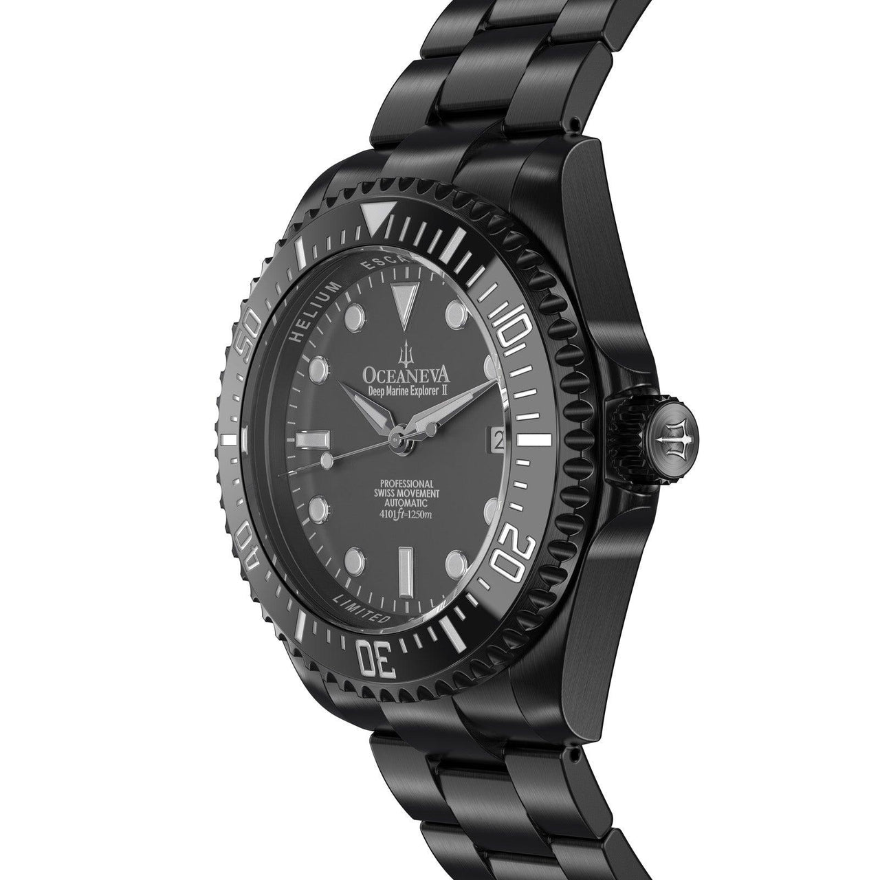 Oceaneva Men's Deep Marine Explorer II 1250M Pro Diver Watch Gray Dial Black IP - BKIIGMG-BKIP 1000M, 1250M, 316L Stainless Steel Watch, Automatic Watch, BGW9 Swiss-Superluminova, Ceramic Bezel, Dive Watch, Sw200-1 Swiss Automatic Movement