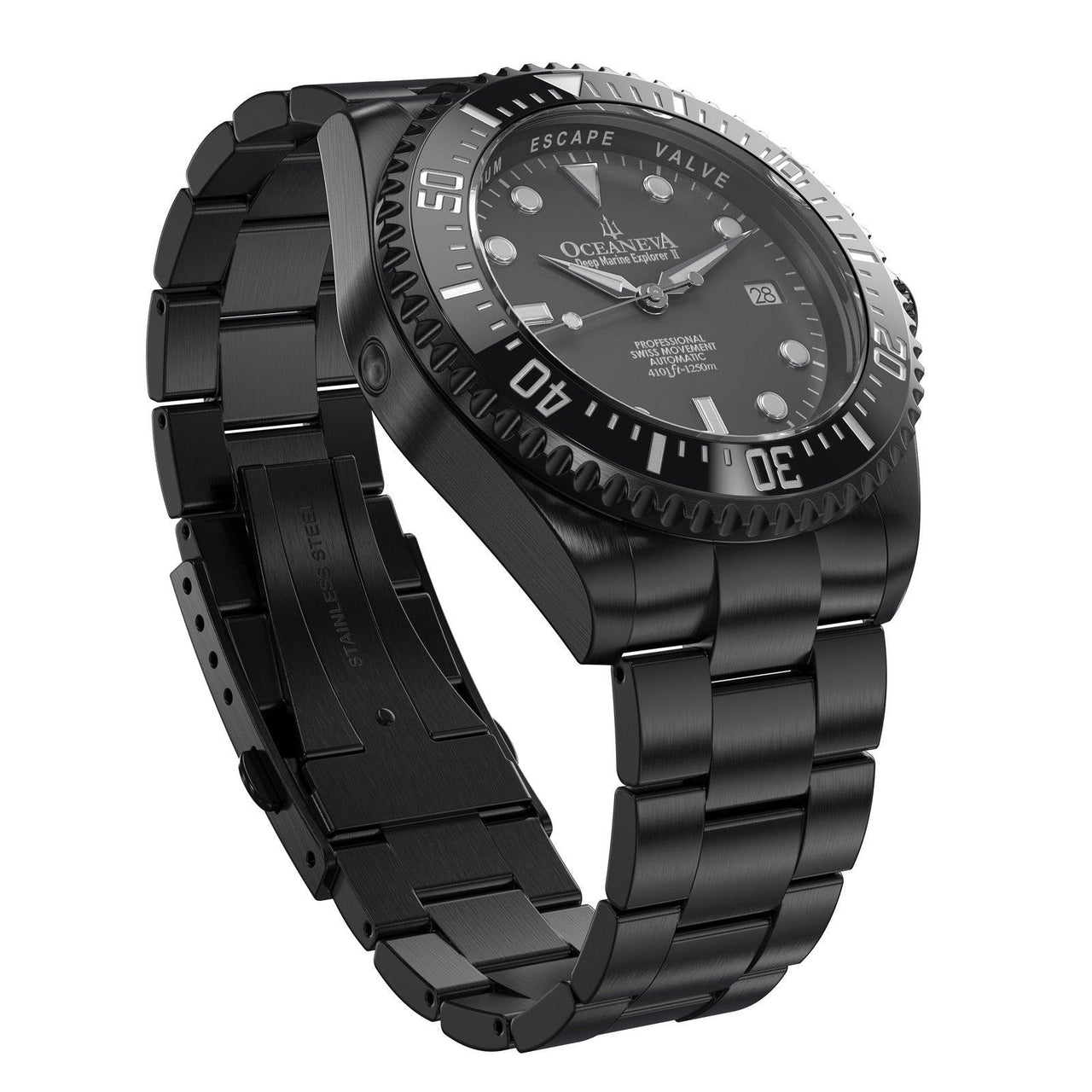 Oceaneva Men's Deep Marine Explorer II 1250M Pro Diver Watch Gray Dial Black IP - BKIIGMG-BKIP 1000M, 1250M, 316L Stainless Steel Watch, Automatic Watch, BGW9 Swiss-Superluminova, Ceramic Bezel, Dive Watch, Sw200-1 Swiss Automatic Movement