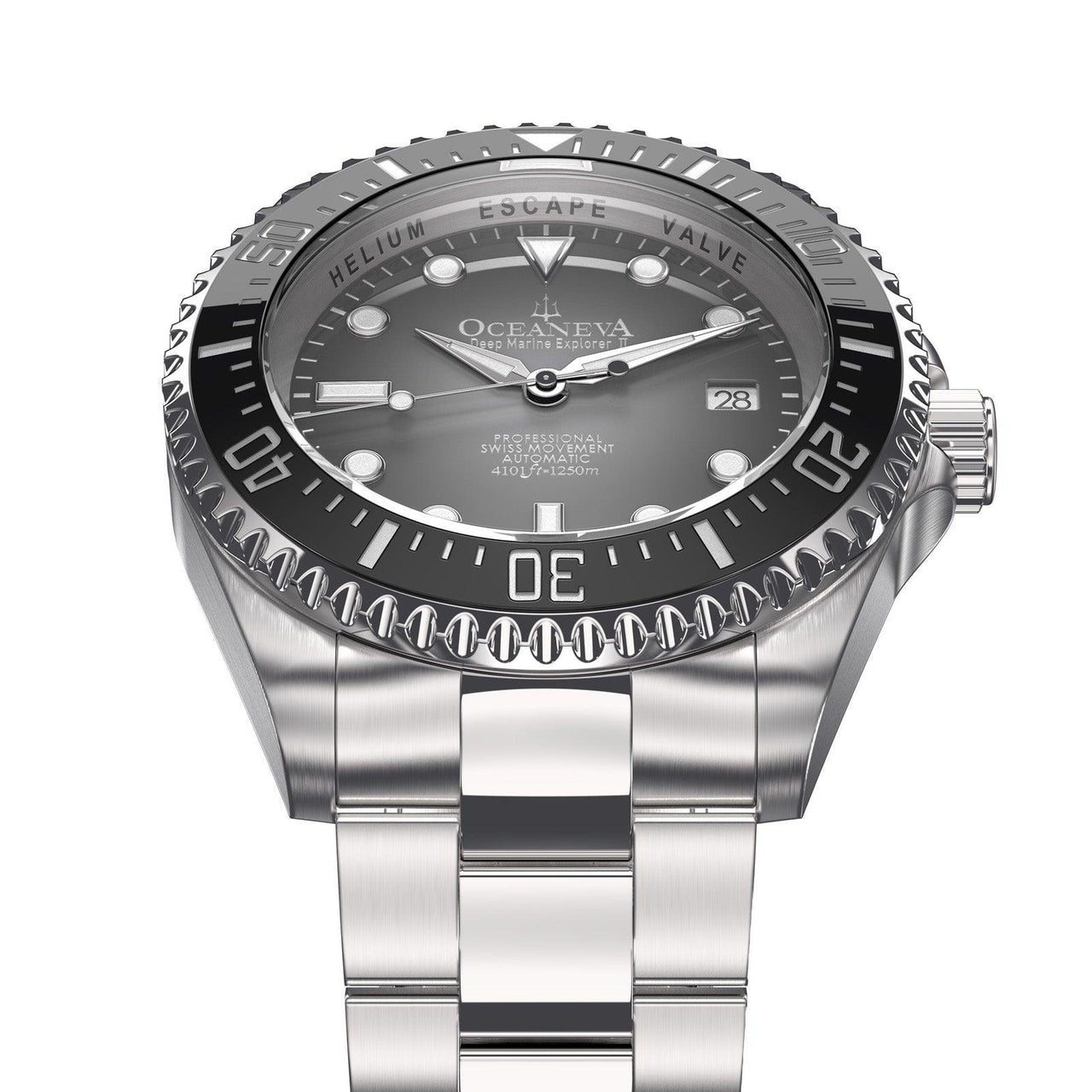 Oceaneva Men's Deep Marine Explorer II 1250M Pro Diver Watch Gray Fade Dial - BKII200GYFDST 1000M, 1250M diver, 316L Stainless Steel Watch, Automatic Watch, BGW9 Swiss-Superluminova, Ceramic Bezel, Dive Watch, Sw200-1 Swiss Automatic Movement