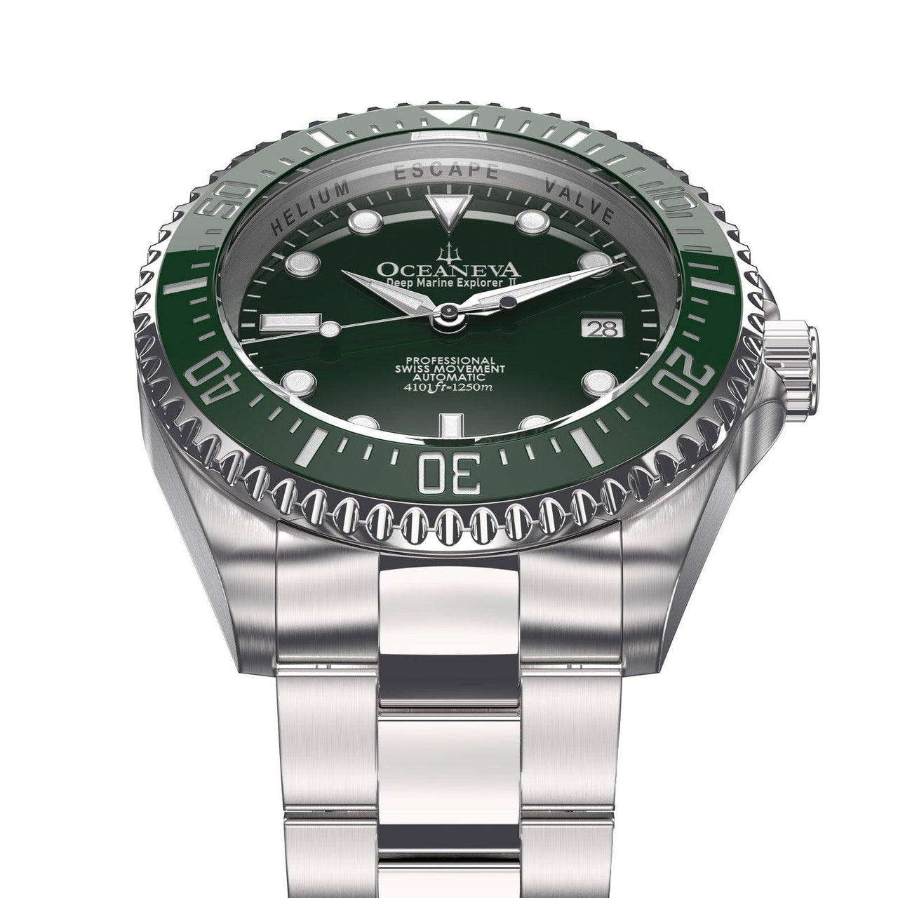 Oceaneva Men's Deep Marine Explorer II 1250M Pro Diver Watch Green and Green - GRII200GRST 1000M, 1250M diver, 316L Stainless Steel Watch, Automatic Watch, BGW9 Swiss-Superluminova, Ceramic Bezel, Dive Watch, Sw200-1 Swiss Automatic Movement