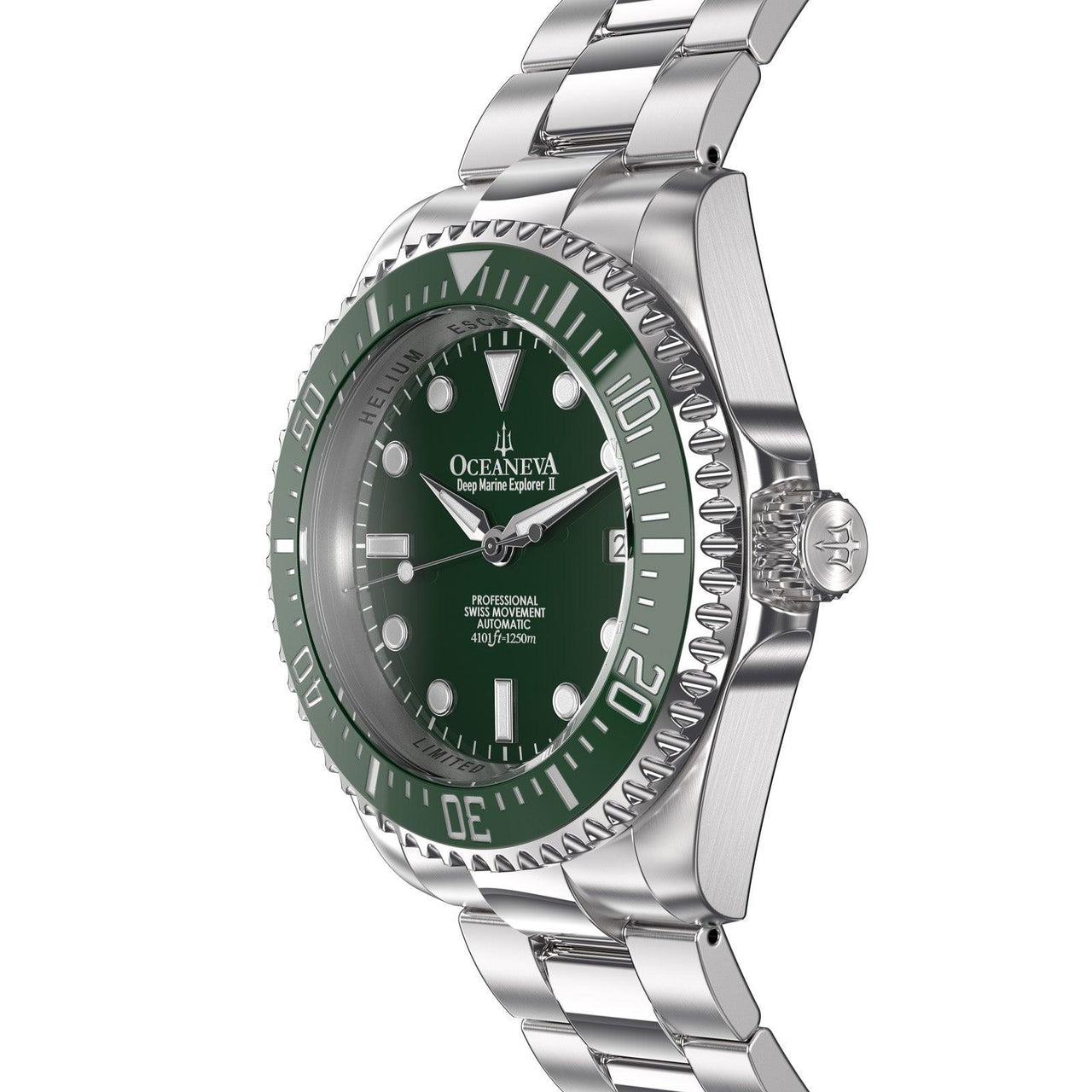 Oceaneva Men's Deep Marine Explorer II 1250M Pro Diver Watch Green and Green - GRII200GRST 1000M, 1250M diver, 316L Stainless Steel Watch, Automatic Watch, BGW9 Swiss-Superluminova, Ceramic Bezel, Dive Watch, Sw200-1 Swiss Automatic Movement