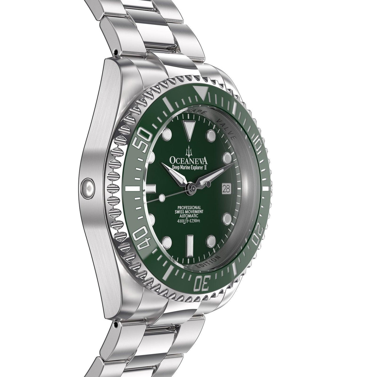 Oceaneva Men's Deep Marine Explorer II 1250M Pro Diver Watch Green and Green - GRII200GRST 1000M, 1250M diver, 316L Stainless Steel Watch, Automatic Watch, BGW9 Swiss-Superluminova, Ceramic Bezel, Dive Watch, Sw200-1 Swiss Automatic Movement